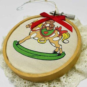 Vintage 1985 Giftco Heart Warmers Rocking Horse Ornament Wood Cloth